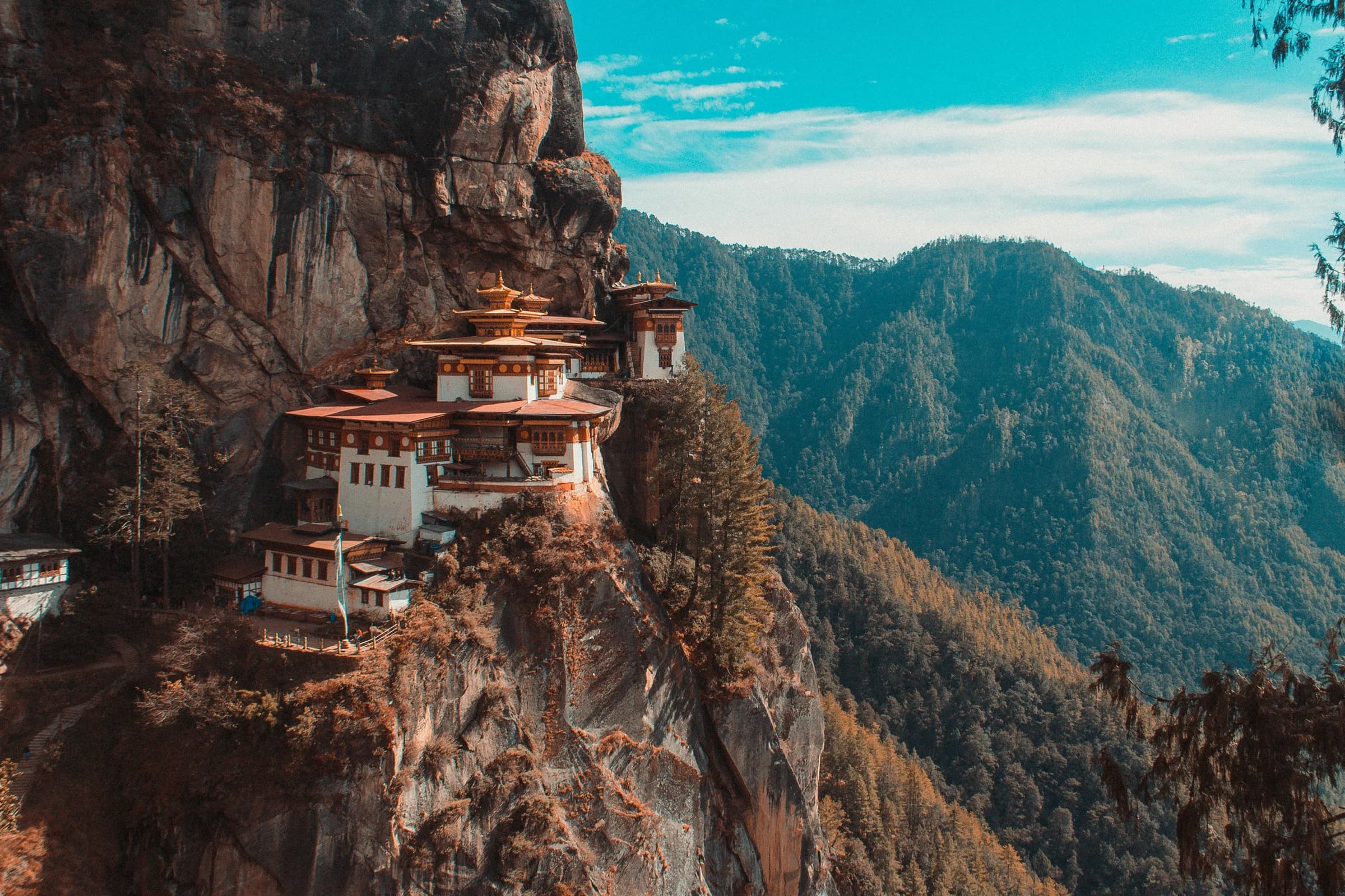 Taktsang, the Tiger's Nest, on its cliff above the Paro valley
